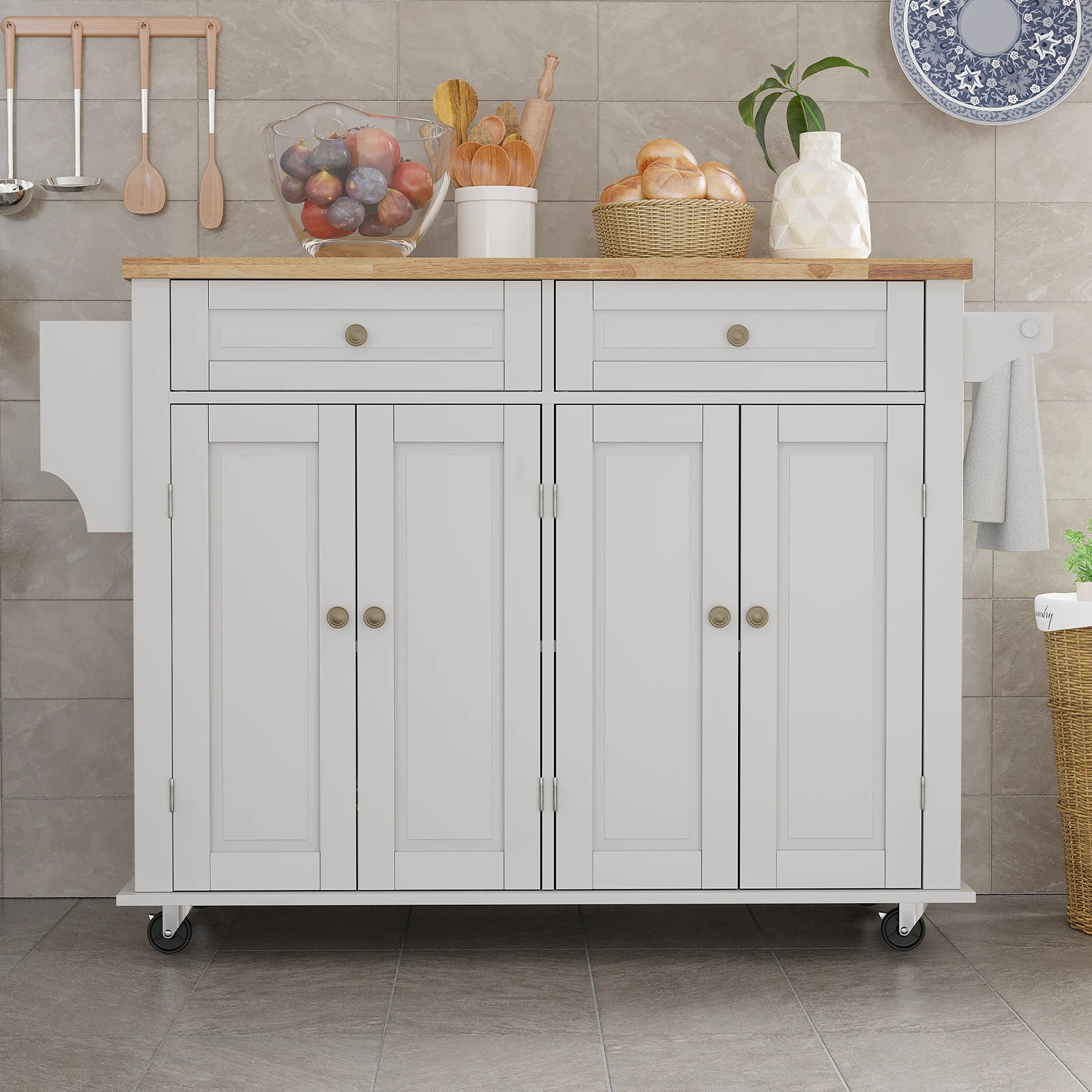 Rolling Kitchen Island with Drop Leaf – Movable Kitchen Carts on Wheels Island with Storage Cabinet, Island Table for Kitchen