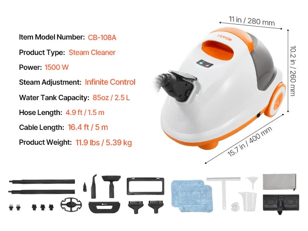 VEVOR Steam Cleaner Multipurpose Powerful Steamer w/ 84.55oz Tank and Portable Handle for Grout Tile Floors Appliances Home&Car