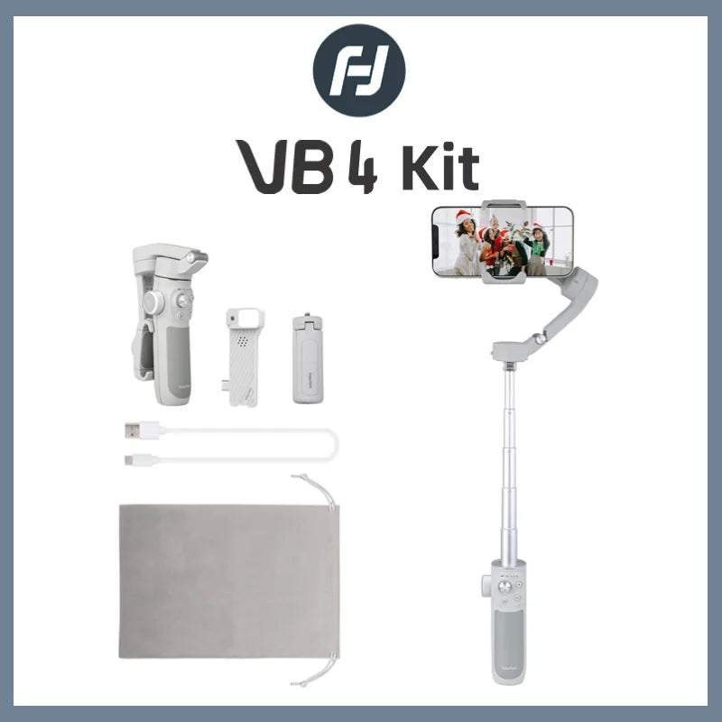 FeiyuTech VB4 Kit Smartphone Gimbal Stabilizer with AI Tracking & Integrated Fill Light, 216mm Extension Rod, for iPhone/Android
