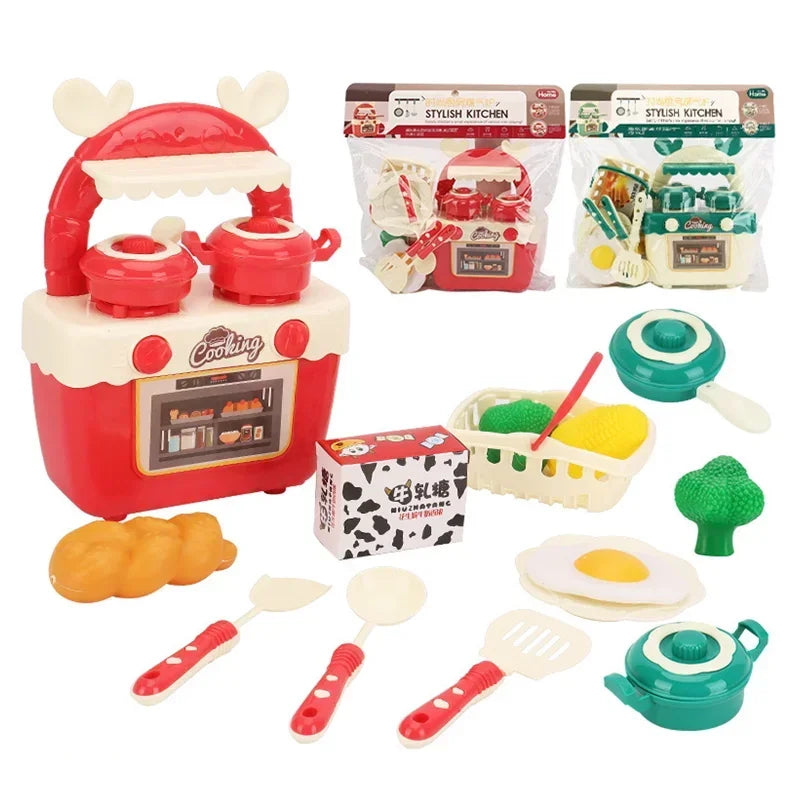 Diy Mini Children's Kitchen Toys Sound And Light Kitchenette Safe Plastic Pretend Role Play Tableware Kids Educational Toy Gifts