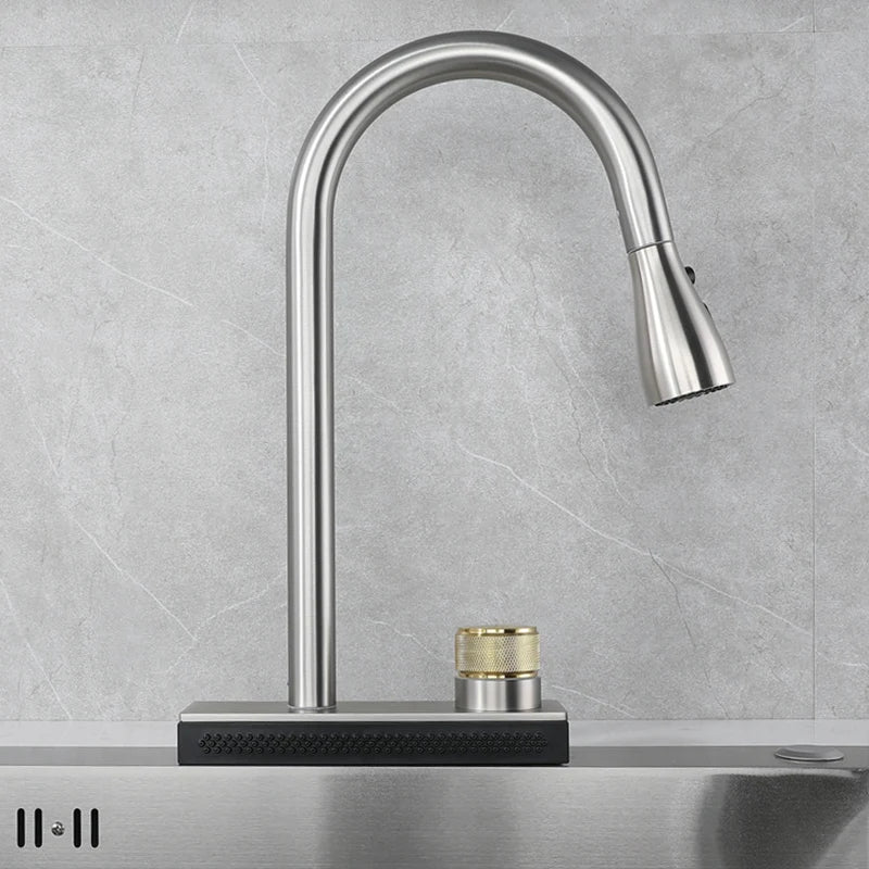304 Stainless Steel Kitchen Waterfall Faucet Single-Hole Cold And Hot Water Faucet Can Rotate Multi-function Faucet