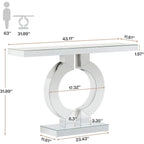 Mirrored Console Table with O-Shaped Base, Entryway Table Glass Sofa Table with Mirror Finish, Rectangle Accent Foyer Table