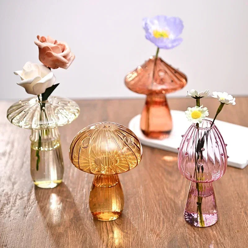 Mushroom Vase Flower Bottle Glass Vase Decoration Home Hydroponics Pot Table Ornament Room Decor Mushroom Accessorie Home Decor