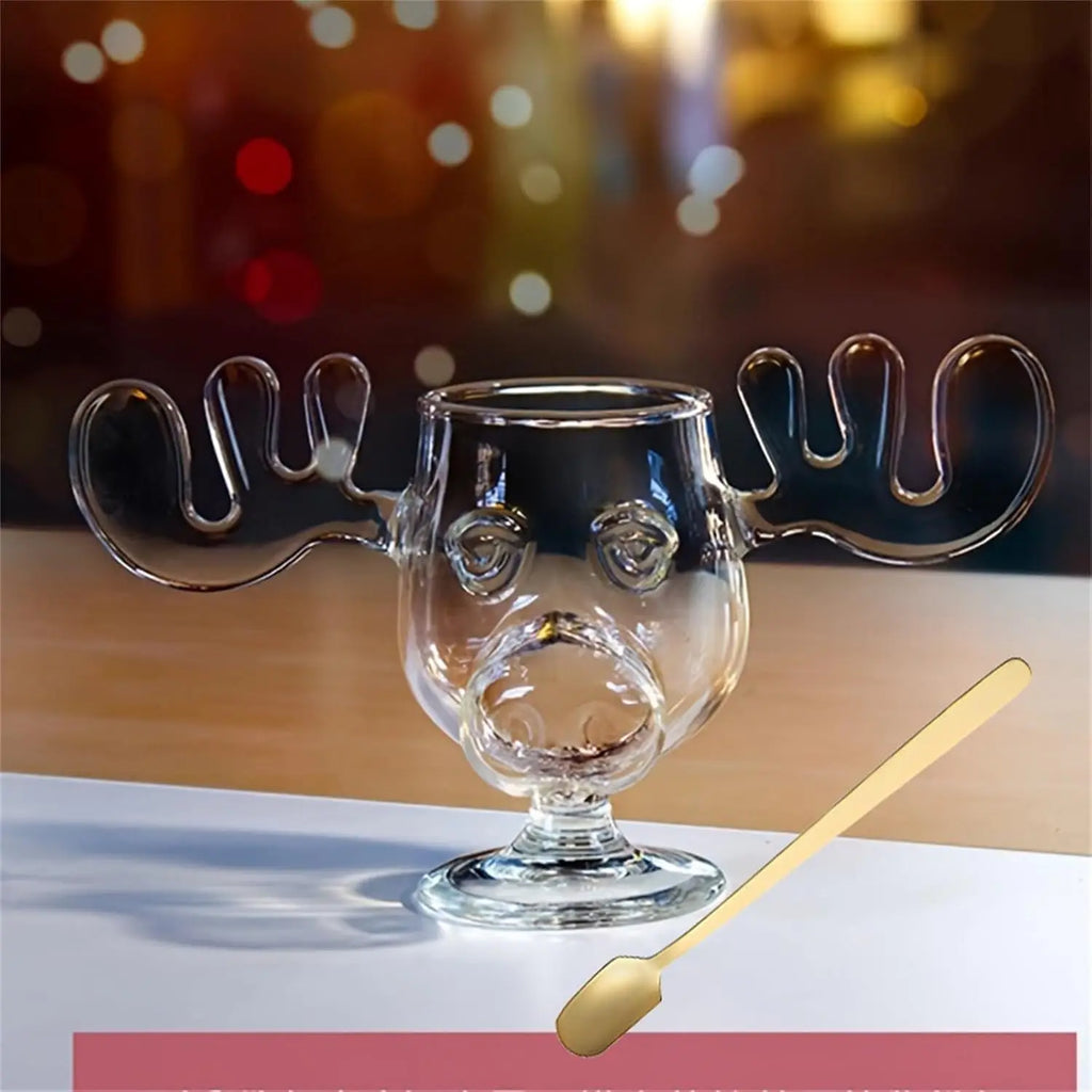 1-3Set 240ML Christmas Elk Glass Cup Cute Reindeer Clear Glass Mug Hot Cold Drink Cup Creative Moose Holiday Drinkware Decor