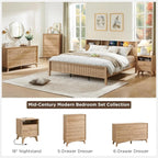 6 Drawer Dresser, 54" Wide Mid Century Modern Chest of Drawers, Beveled Profile Design, Wood Drawer Organizer for Bedroom