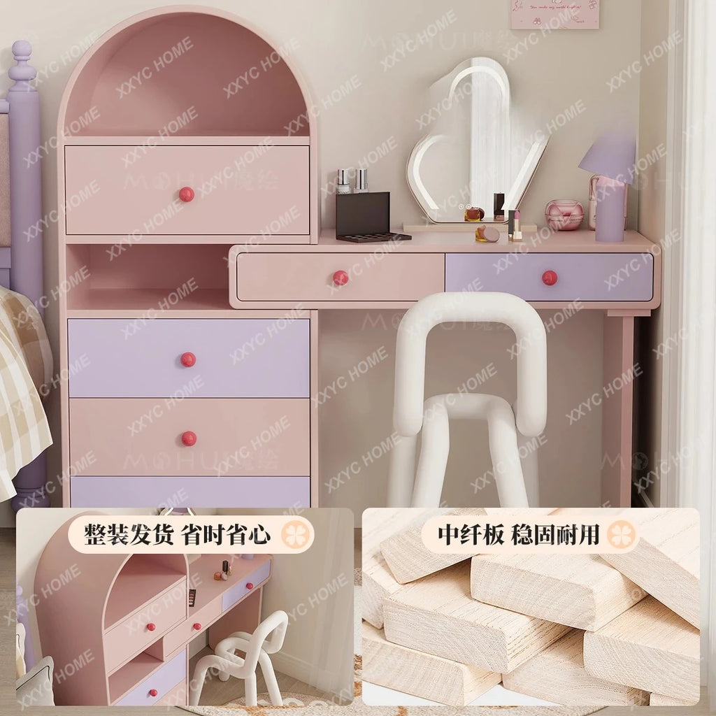 chest dresser integrated end of bed corner storage retractable dressing table bedroom pink dressing table