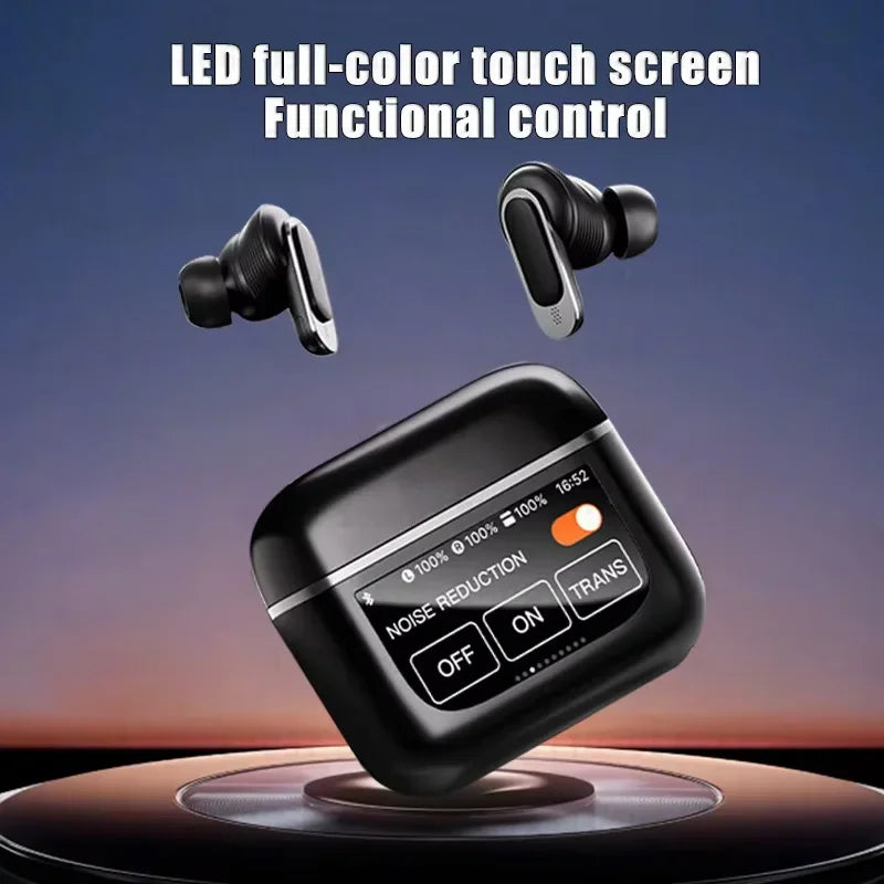 V8 screen display wireless Bluetooth earphones ANC active noise cancelling earbuds in ear earphones with built-in microphone