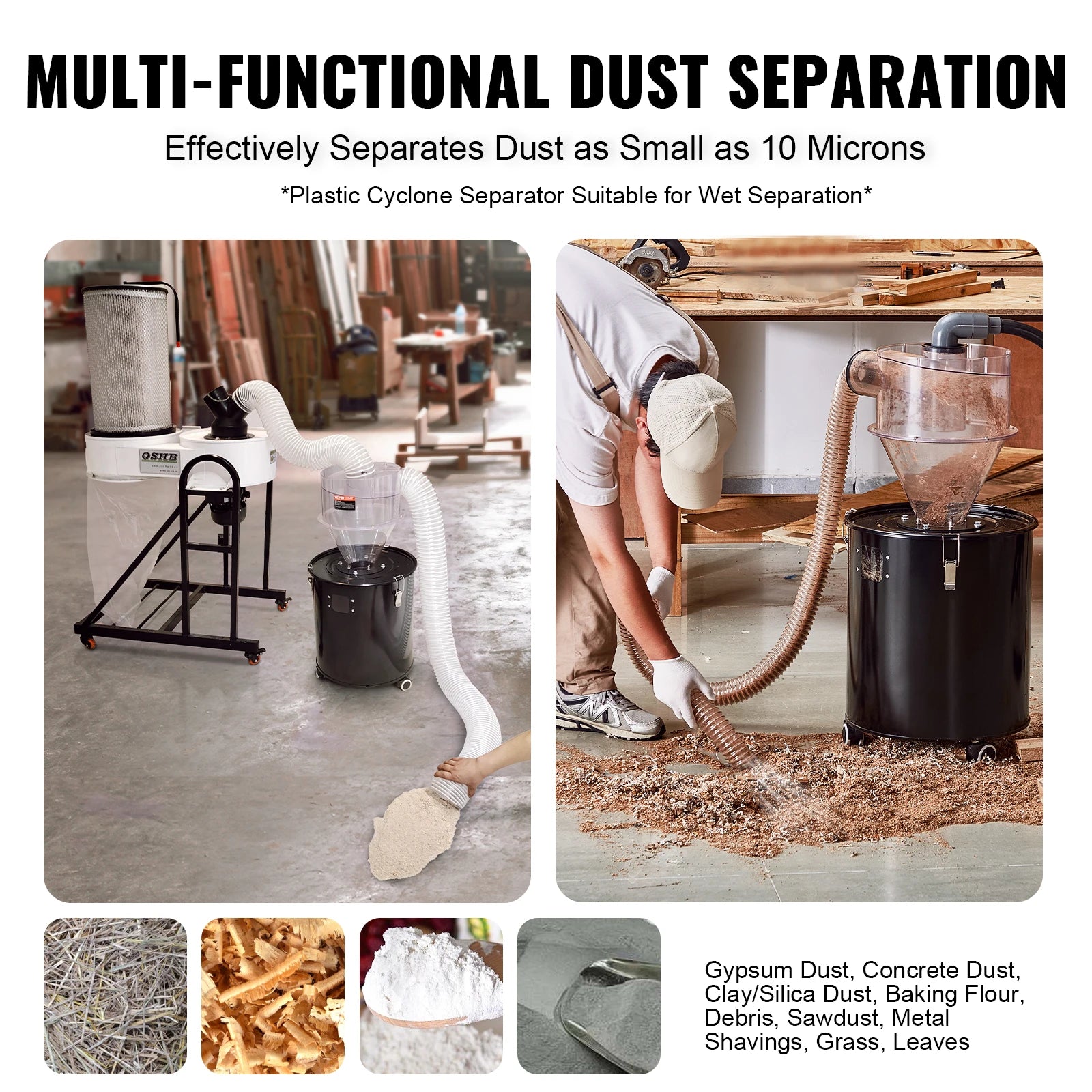 SucceBuy Cyclone Dust Separator 4" Retrofit for Dust Collectors ABS Dust Deputy for Wet/Dry Shop Vacuums  Fits 5-10 Gallon Tank