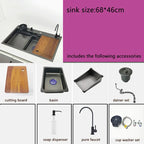 kitchen sink waterfall faucet honeycomb anti-scratch nano technology left drain Stainless Steel sinks 4 function kitchen faucet