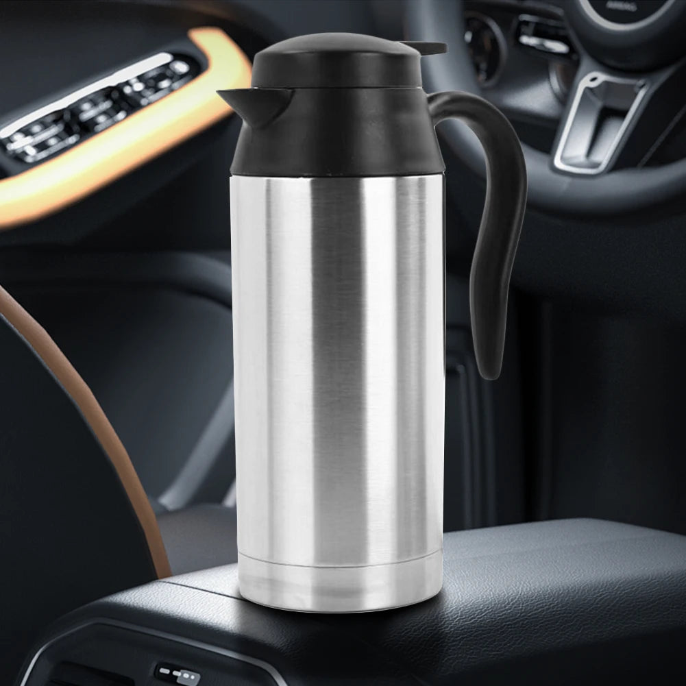 12/24V Car Electric Kettle Stainless Steel 750ml Kettle Pot Heated Boil Dry Protection Heating Travel Cup Kettle Quick Boiling