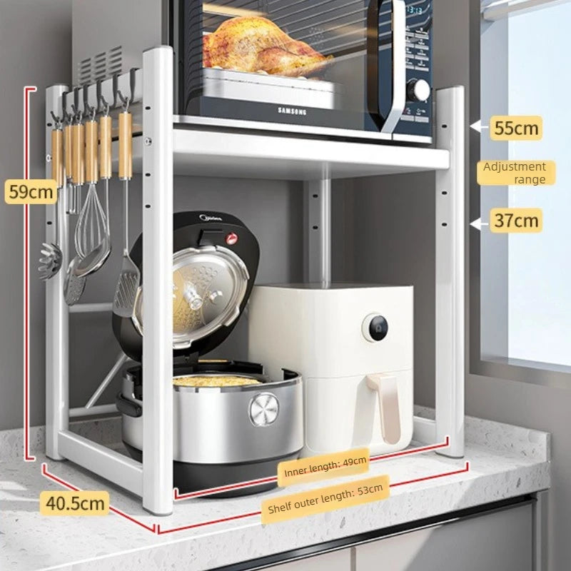 Kitchen Countertop Storage Rack with Sliding Drawer for Microwave Oven Air Fryer Rice Cooker Organization and Storage Use