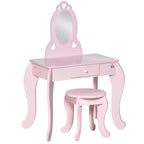 HOMCOM children's wooden dressing table for girls 3-6 years old mirror Stool 60x36x88cm