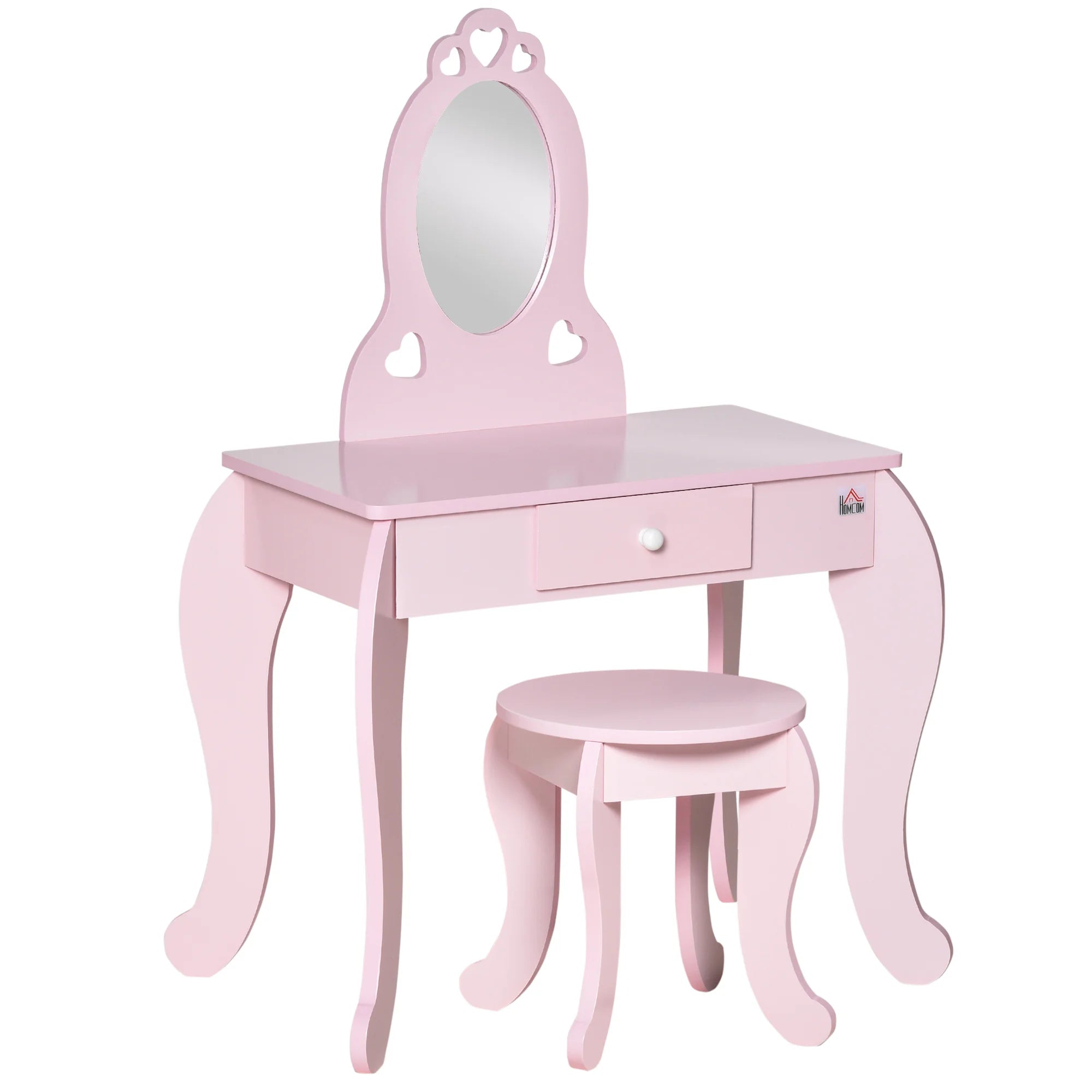 HOMCOM children's wooden dressing table for girls 3-6 years old mirror Stool 60x36x88cm