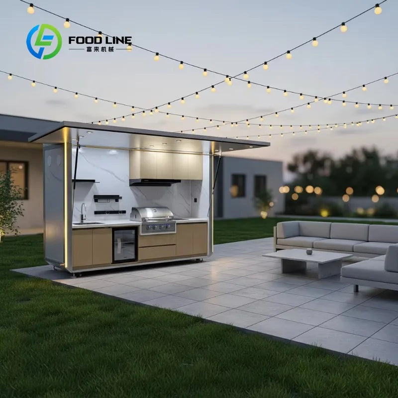 Customized Modern Modular Outdoor Kitchen Stainless Steel Lacquer Acrylic Food Business Easy Install Durable Equipment