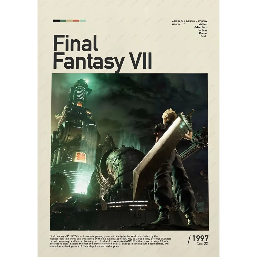 F-Final F-Fantasys Game Cool Poster Sticky Wall Art Printing Waterproof Home Living Bed Room Bar Aesthetic Decor