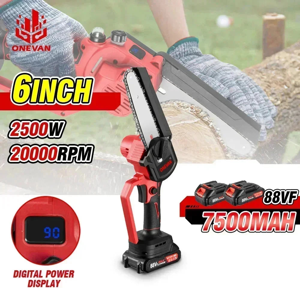 6Inch Electric Chainsaw 20000RPM Rechargeable Portable Pruning Saw Branch Pruner Shears Garden Power Tool for 21V 18V Battery