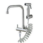 Wall Mounted Kitchen Faucet Stainless Steel Cold Water Tap Quick Open Balcony Laundry Pool Tap with Sprayer Bidet Shower Nozzle