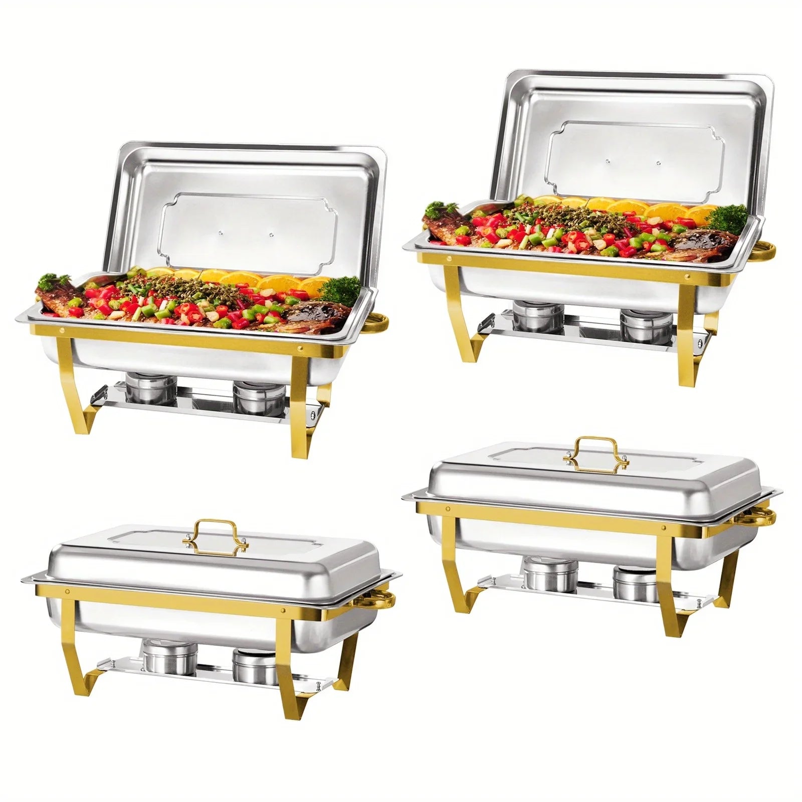 4 Pack 8QT Stainless Steel Chafing Dish Buffet Set with Fuel Holders for Catering & Parties