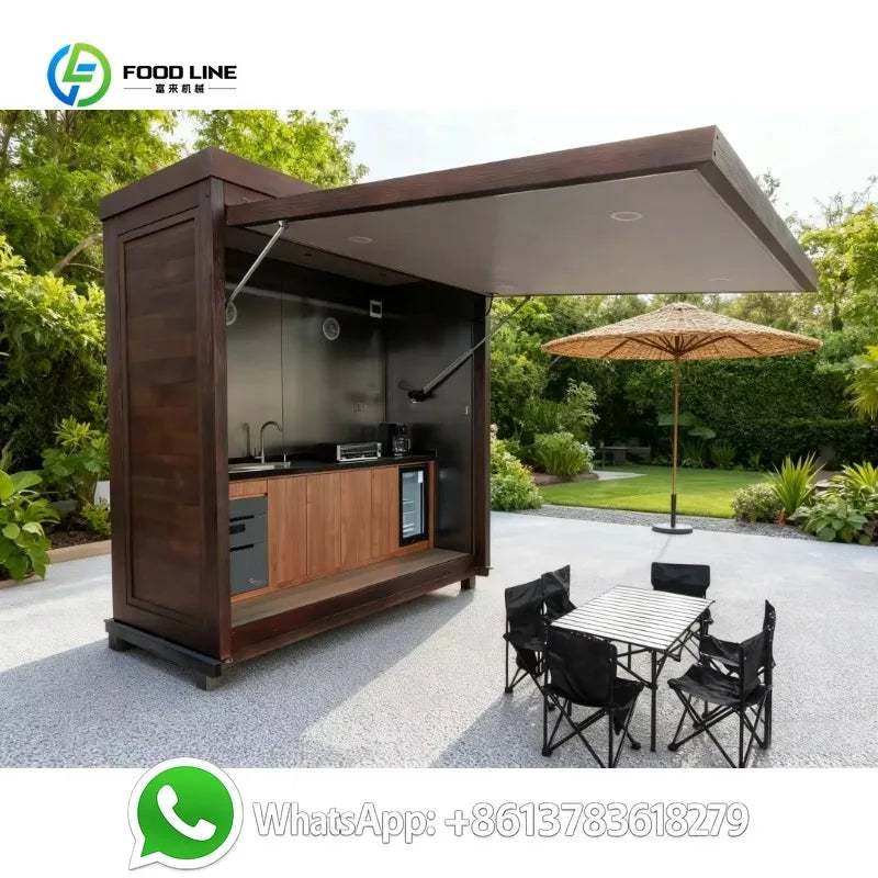 Customized Outdoor Prefab Garden Kitchen Pod Aluminum Full System Mobile BBQ Party Villa Kitchen with Sink Weatherproof