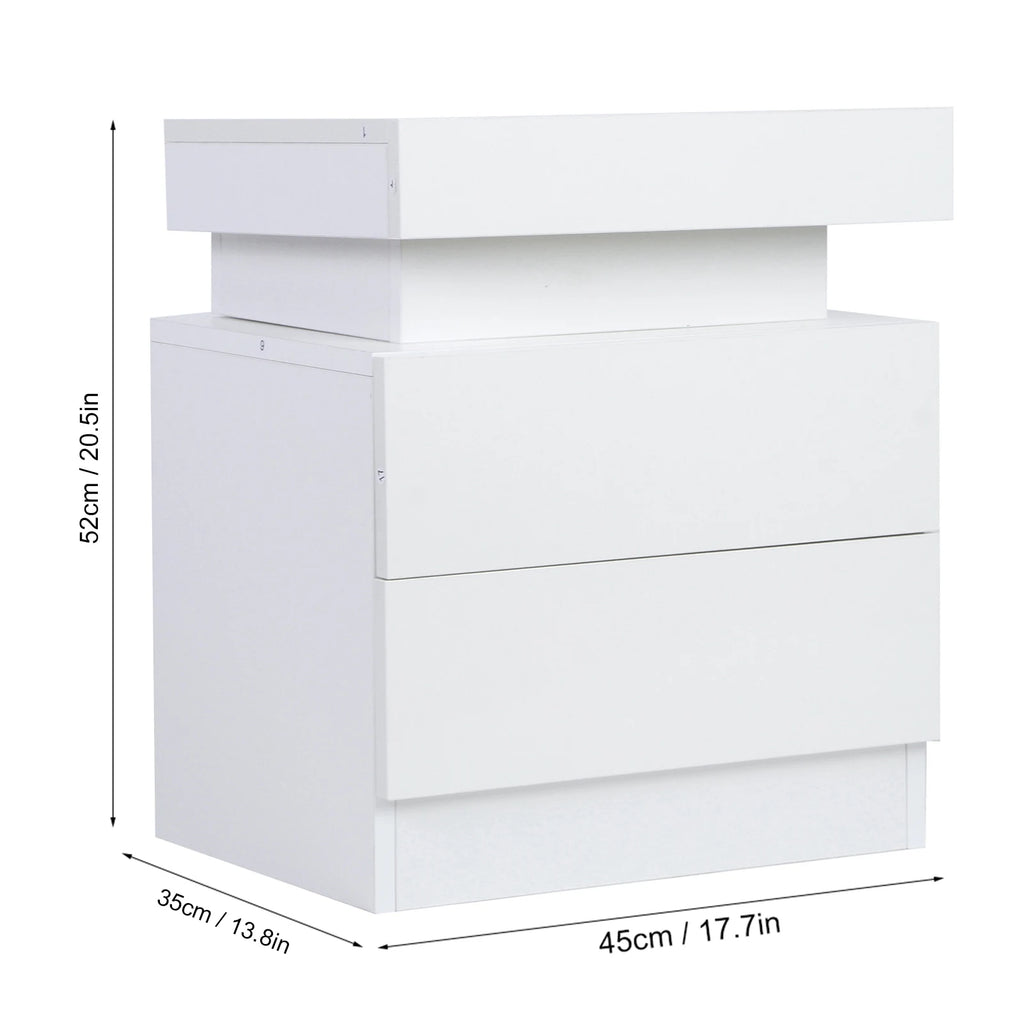Bedroom LED Nightstand Bedside Table Large Capacity RGB Light Storage Nightstand Cabinet with 2 Drawers for Bedroom Nightstand