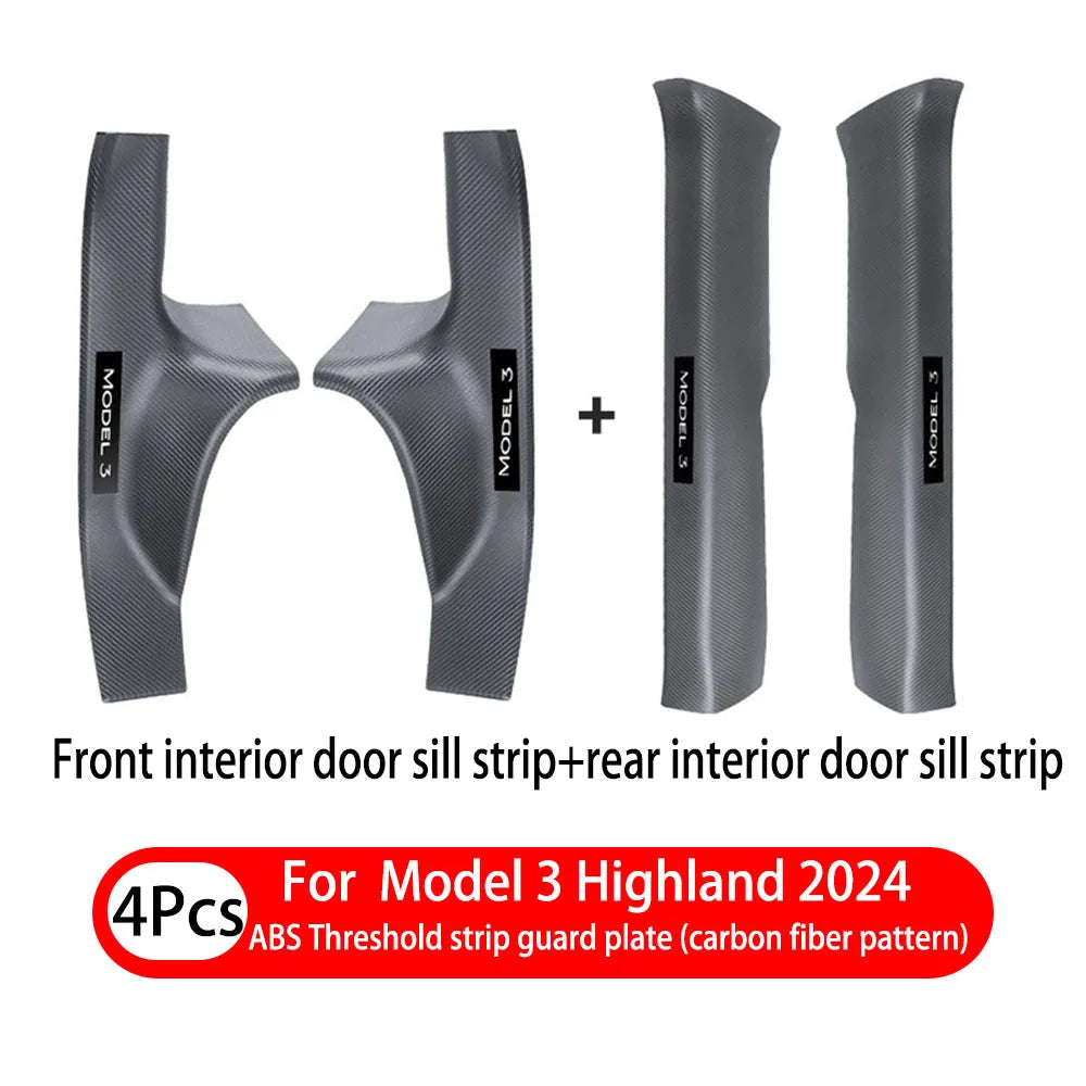 2 4 8Pcs ForTesla Model3/Y Highland 24-25ABS Front Rear Door Sill Protector Threshold Strip Anti-kick Guard Panel Waterproof Pad