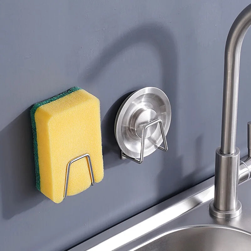 Kitchen Accessories Sink Sponge Holder Self Adhesive Stainless Steel Drain Drying Rack Wire Ball Rag Storage Organizer Gadgets