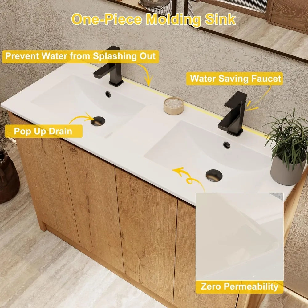 48" Bathroom Vanities with Sink Combo, Modern Freestanding Cabinet with Undermount Basin, Soft Closing Doors, Adjustable Storage