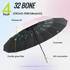 32 Bone Automatic Gradient Color Umbrella for Men Women, Large 3 Fold, Windproof,Waterproof,Sunshade,Sun UV Protection Umbrellas