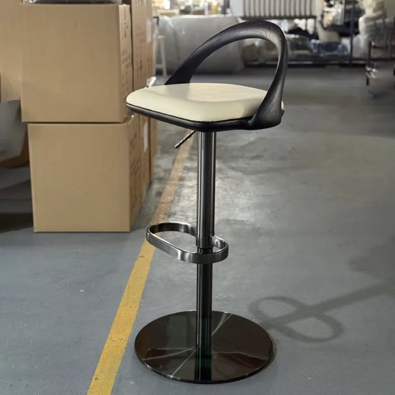Kitchen Island Bar Stool Black Curved Wood Backrest Adjustable Height Rotating Cabinet Chair with Upholstered Seat