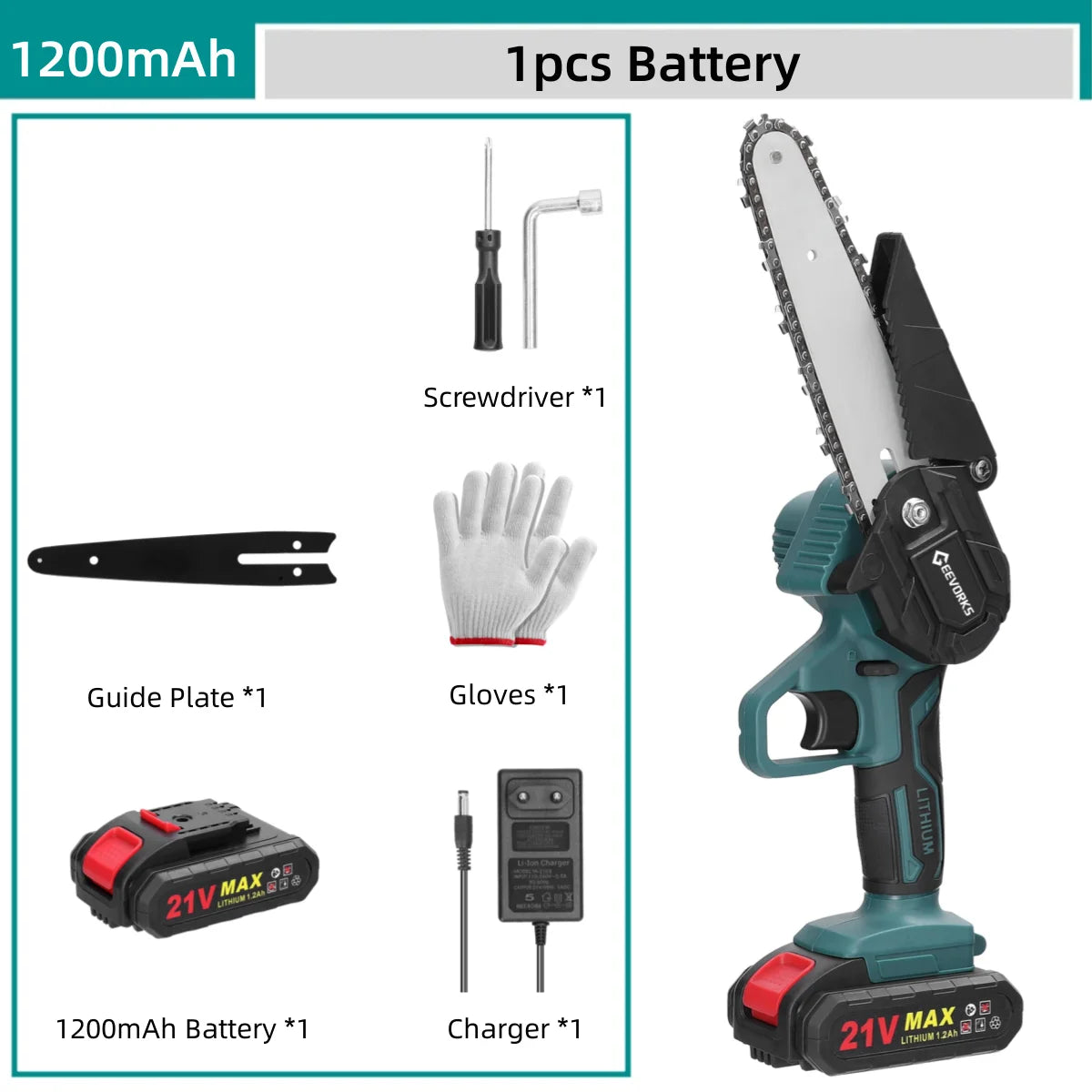 Geevorks 6 Inch Chain Saw Cordless Handheld Pruning Chainsaw Woodworking Electric Saw Cutting Power Tools