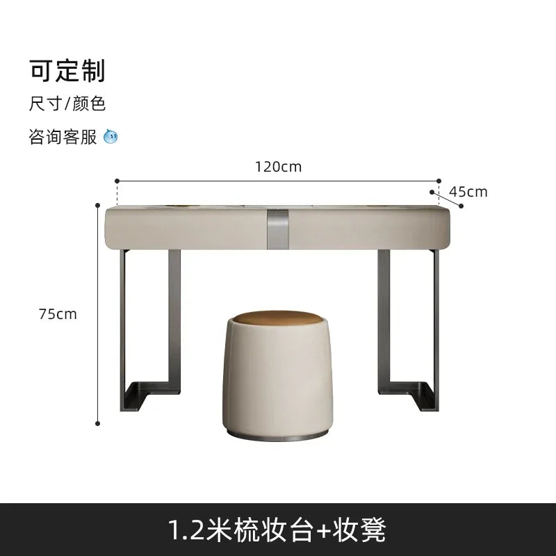 CC Italian minimalist dresser light luxury rock slab leather makeup table modern minimalist high-end sense