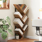 HOMCOM 7-Tier Tree Bookshelf with Steel Frame for Living Room, Rustic Brown