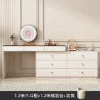 Modern Vanity Desk with LED Lighted Mirror, Luxury Corner Makeup Vanity Table 6 Drawers and Large Storage Dressing Table Shelves