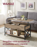 Coffee Table, Lift-Up Coffee Table, Steel Frame, 50 x 100 x (46.5-62) cm, Camel Brown and Black