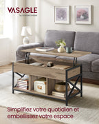 Coffee Table, Lift-Up Coffee Table, Steel Frame, 50 x 100 x (46.5-62) cm, Camel Brown and Black
