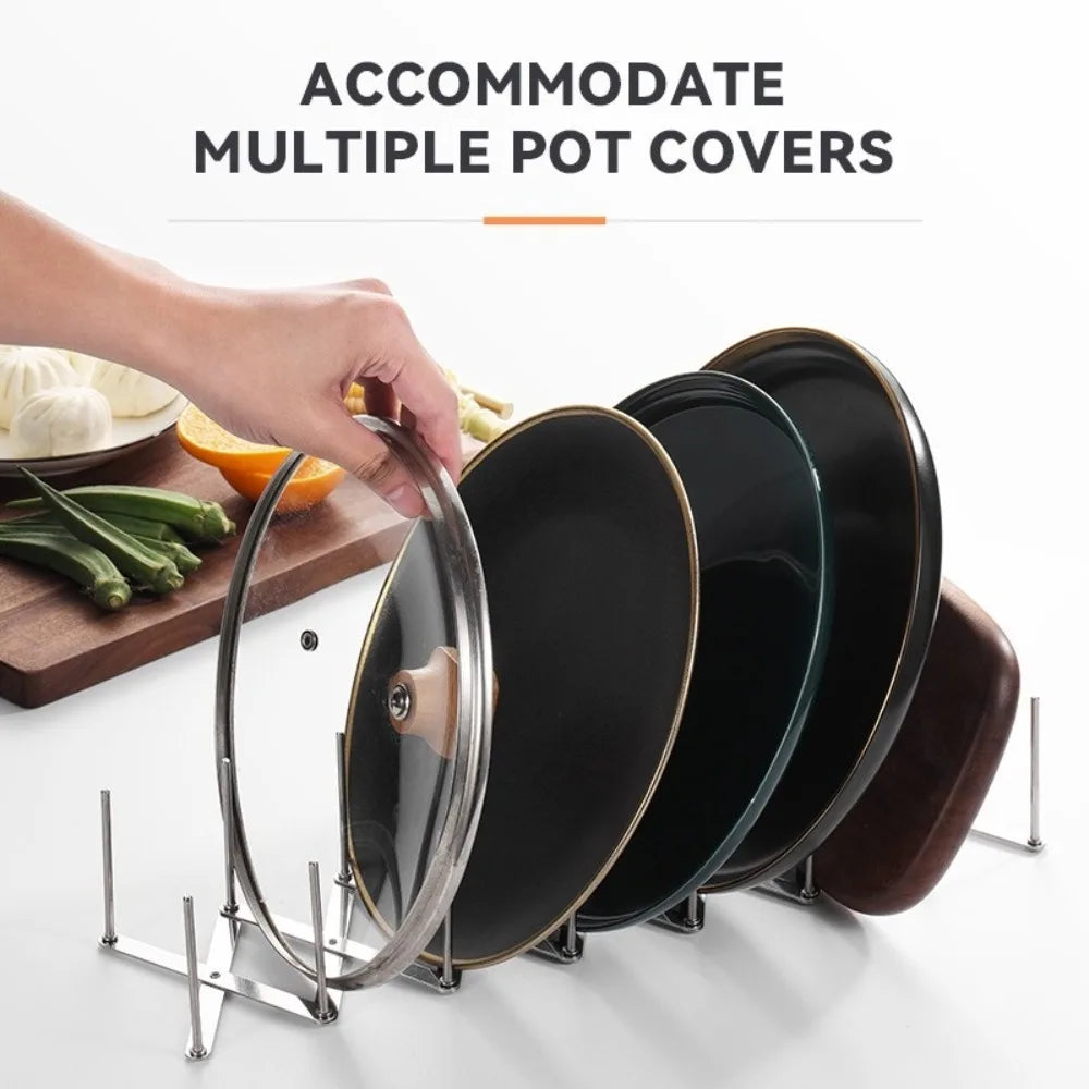 New Pot Lid Rack Pan Lid Organizer Retractable Stainless Steel Dish Bowl Storage Holder Tableware Storage Shelf Kitchen Gadgets
