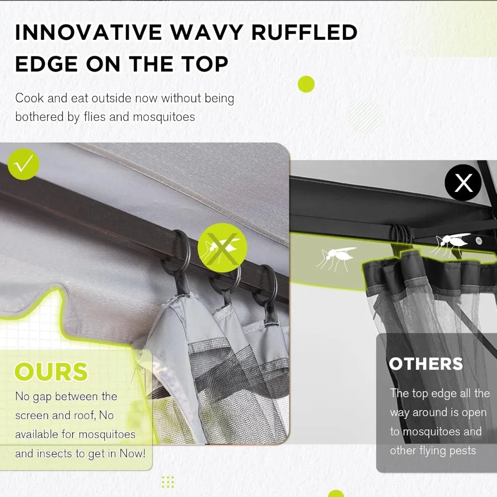 Heavy Duty Outdoor Patio Gazebo with Mosquito Netting | Dual Air Roof