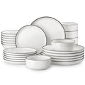 MALACASA 24/48Piece Ceramic Plates Black Rim Porcelain Dinnerware Set  6/12 Pcs Dinner/Soup/Dessert Plates/Bowl Service for 6/12