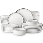 MALACASA 24/48Piece Ceramic Plates Black Rim Porcelain Dinnerware Set  6/12 Pcs Dinner/Soup/Dessert Plates/Bowl Service for 6/12