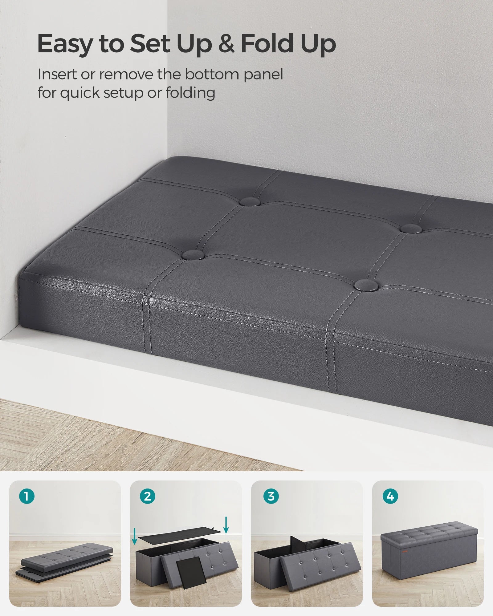SONGMICS Storage Ottoman, Foldable Small Ottoman Foot Rest, Cube Ottoman with Storage, for Living Room, Bedroom, Entryway