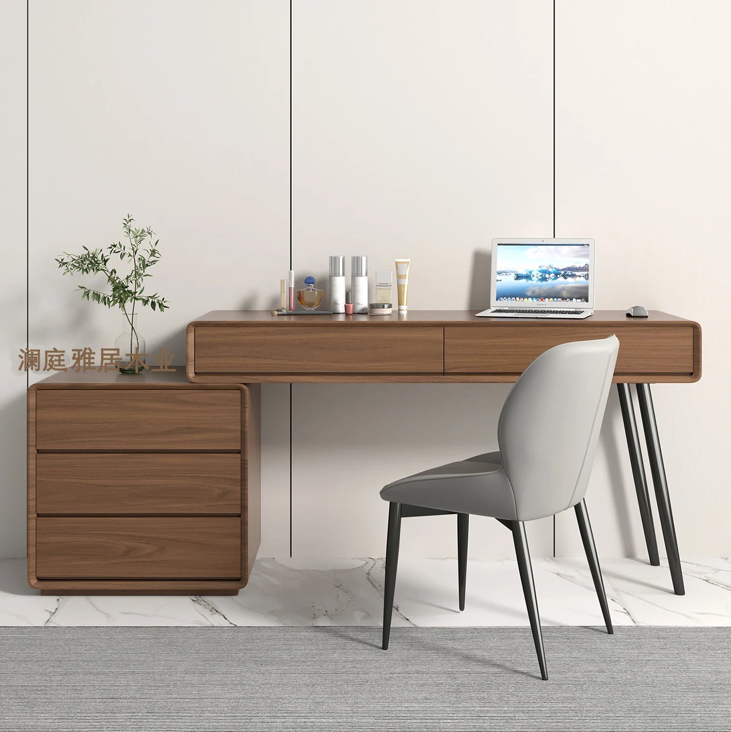 Home desktop rotating desk modern minimalist walnut corner small apartment solid wood computer desk desk dresser