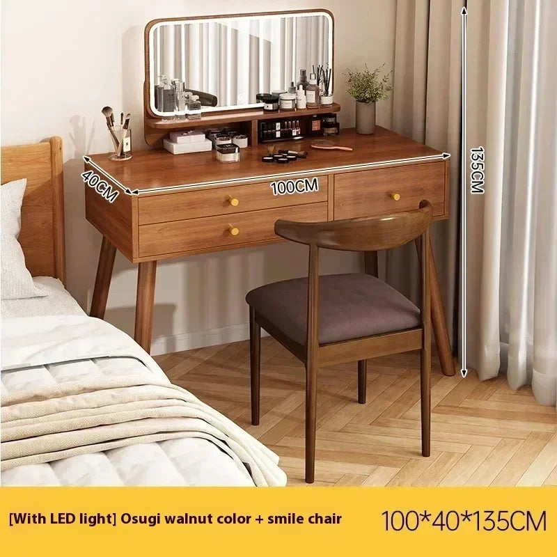 Minimalist Retro Dressers for Bedroom Walnut Color Dressing Tables with Mirror Chair Makeup Dresser Vanity Bedroom Furniture2025