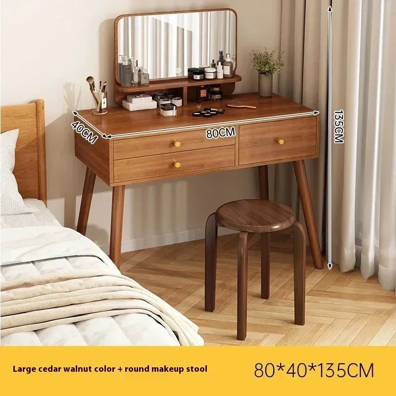 Minimalist Retro Dressers for Bedroom Walnut Color Dressing Tables with Mirror Chair Makeup Dresser Vanity Bedroom Furniture2025