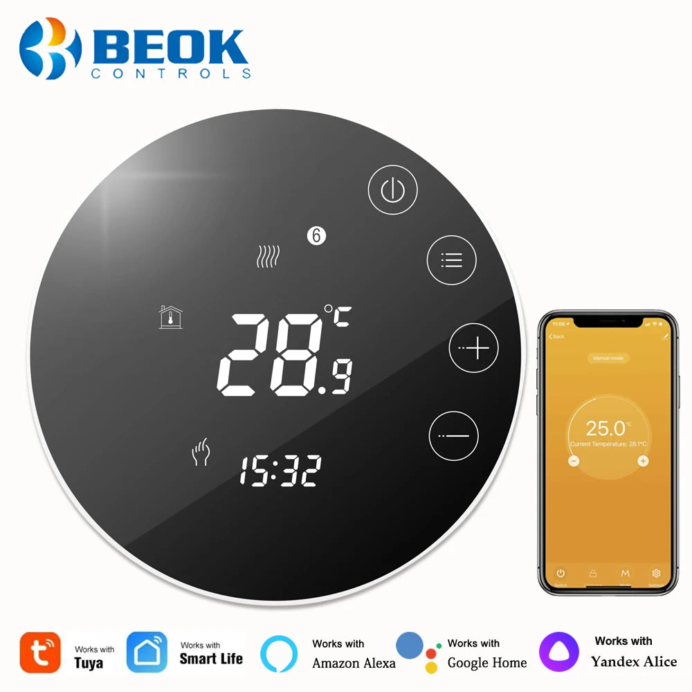 Beok Tuya Smart Thermostat Wifi Eletric Underfloor/ Water Gas Boiler Heating Room Temperature Controller Works with Alice Alexa
