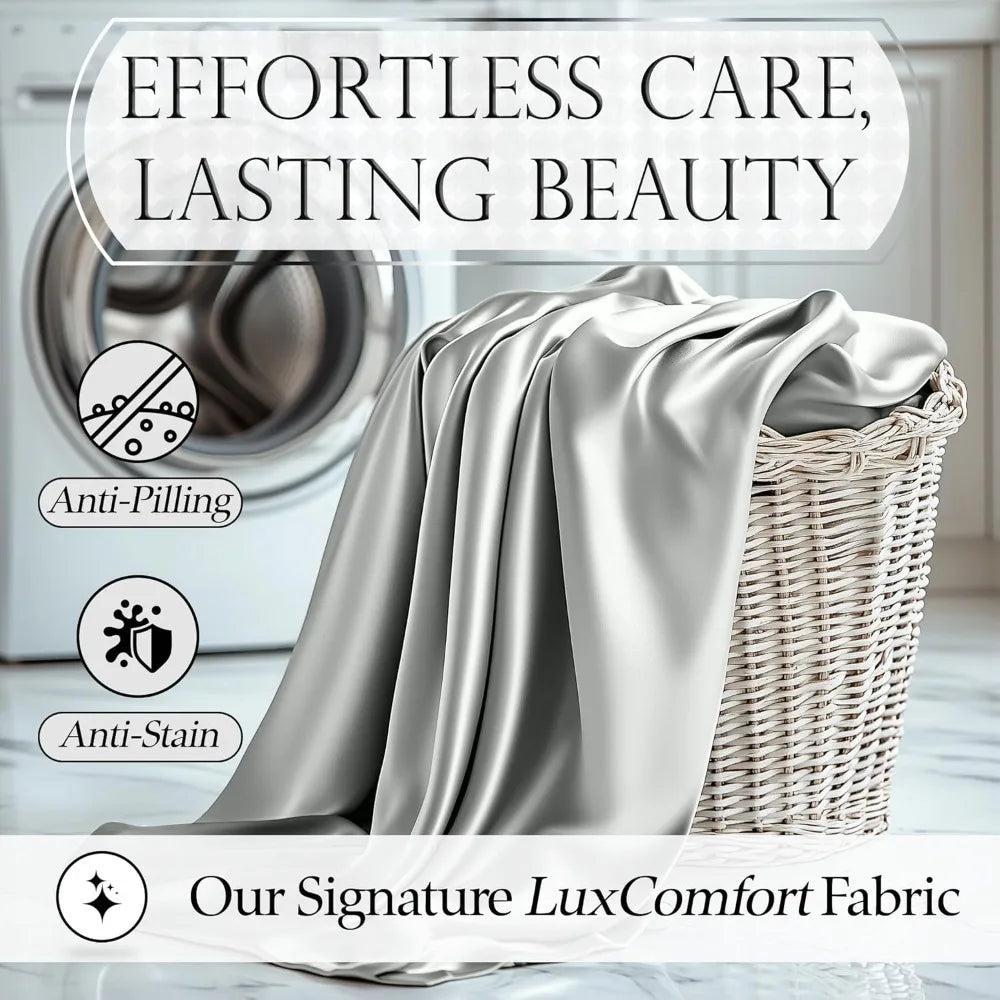 Satin Bed Sheets - 4 Piece Luxury Silky Queen Size Bedding Set, Wrinkle-Free with 15” Deep Pocket Fitted Sheet, Bedding Set