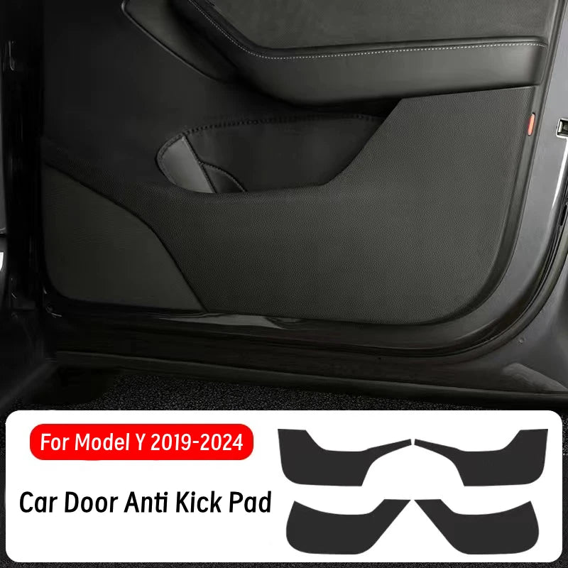 Car Door Anti-Kick Pad For Tesla 2017-2024 Model 3/Y Leather Sticker Trim Side Door Sill Protector Cover Car Interior Decoration