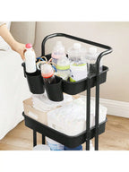 SONGMICS Rolling Cart, 3-Tier Storage Cart, Storage Trolley with Handle 2 Small Organizers, Steel Frame, Plastic Baskets