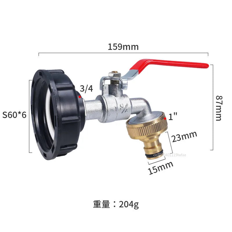 S60 Coarse Thread IBC Tank Tap Connecter x 16mm 1/2'' 3/4'' Water Coupling Adapter Garden Home Replacement Valve Fitting Faucet