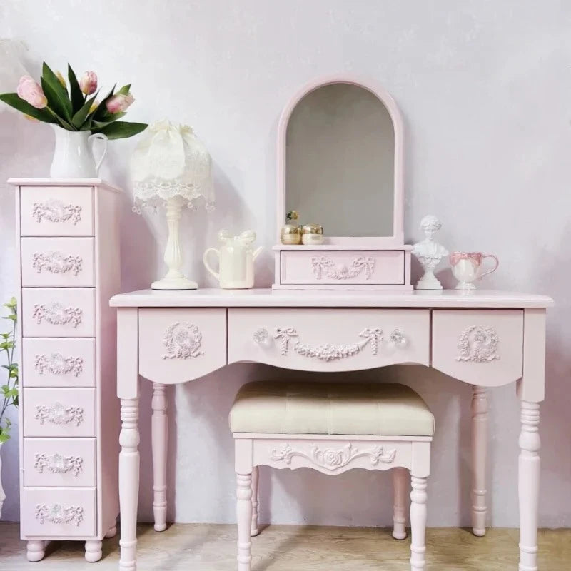 Girls Wood Modern Vanity Table Storage Mirror Drawers Luxury Bedroom Dressers Space Saving Penteadeira Quarto Furniture Home