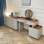 ls 42Italian minimalist solid wood saddle leather retractable dresser makeup table